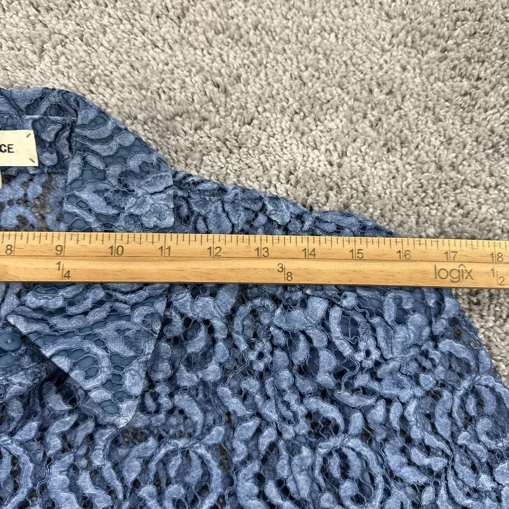 L'Agence Andrea Lace Button Front Blouse S Blue Sheer Feminine Dainty